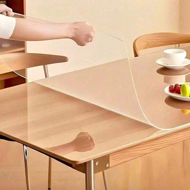 0,25 mm Protector de mesa de plástico grueso, Almohadilla antideslizante para mesa de comedor, Mantel individual de alta calidad para escritorio de cocina, Fácil de limpiar - Blanco - Añade 27