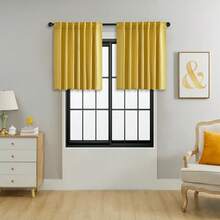 单片装或双片装可选/带系带窗帘/杆袋式窗帘/可使用夹子/纯色遮光隔热窗帘/遮光窗帘/适用于客厅、办公室、卧室，短款可用作厨房窗帘 - 薑黃 - 查看 35