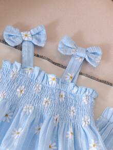 Conjunto de 2 piezas de top de tirantes y pantalones con estampado lindo y fresco para niña bebé, primavera/verano - Celeste - Ver 3