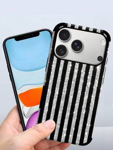 1 chiếc ốp lưng điện thoại giả da mềm mại, chống sốc, họa tiết ngôi sao lấp lánh sọc, phù hợp với Apple 17 Pro Max/16 Pro Max/16 Plus/13 Pro Max/14 Pro Max 13 14 11 12 Pro 11/15 Pro, Galaxy S24 Ultra, thiết kế lỗ loa, quà tặng ngày lễ - màu đen - Xem 6