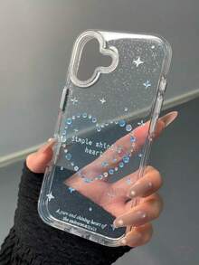 Silver Edged Resin Case New Glitter Gold Blue Heart Silicone Protective Cover For IPhone 17 Pro/16 Pro Max/14/15, Anti-Drop - Blue - View 8