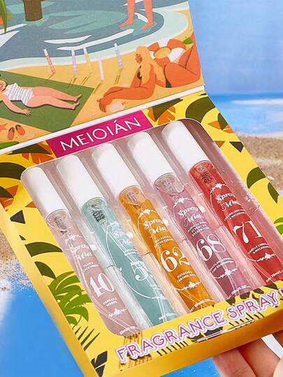 5pcs/Set 10ml Tropical Beach Fragrance Kit, Long-Lasting Air Freshener And Portable Home Diffuser, Suitable For Bedroom/Closet/Bathroom, Indoor & Outdoor Air Freshener Spray. Essential For Summer Travel, Valentine's Day/Mother's Day, Wedding/Graduation Seasons.