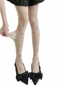 1 Pair Women's Milky White Floral Jacquard Ultra-Thin Sheer Stockings - White - View 5