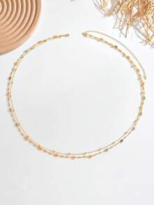 1 chiếc dây chuyền kiểu Bohemian bằng đồng, thiết kế cơ bản, hai lớp đính hạt hoa nhiều màu sắc, thích hợp cho trang phục đi biển của phụ nữ. - Nhiều màu - Xem 5