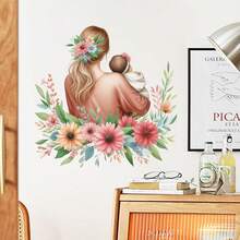 1pc Mother & Child Theme Wall Decal With Floral And Butterfly Patterns, Happy Mother's Day Wall Sticker, DIY Removable Self-Adhesive Decorative Decal, Easy To Install, Suitable For Living Room, Bedroom, Study, Office And More Scenes - Mother's Day - View 10