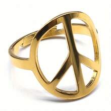 Men's Stainless Steel Peace Sign Ring, 18K Gold Plated, Casual And Stylish Unisex Jewelry - 先生 - 查看 5