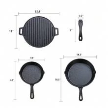 Heavy-Duty 4-Piece Pre-Seasoned Cast Iron Cookware Set, Durable Skillet & Griddle Combo For Kitchen, Camping & Grilling - Default - View 5