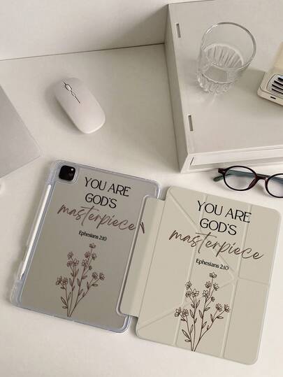 1个可爱卡通花卉字母双面亚克力透明水晶后盖，防震耐用，适用于iPad第7、8和10代（10.2英寸）。内置笔槽，支持睡眠/唤醒功能。是万圣节和新年的理想礼物。