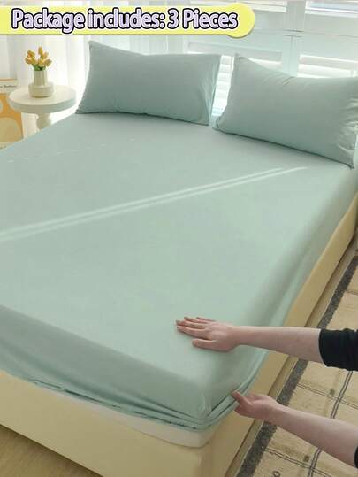 1 Piece Soft Brushed Fitted Sheet Set (1*Fitted Sheet + 2*Pillow Covers), Suitable For Bedroom And Guest Room, All Season, Machine Washable, Color: Moss Green/Blue/Dark Coffee