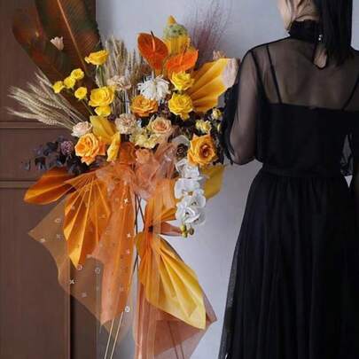 1件 50cm * 5厘米 花式波点纱线 公主纱线 花束包装 花卉包装材料 花艺师 DIY 花卉 热销金色花卉礼品包装网纱 四叶草图案 大气花卉设计材料 5码 大师级父亲节 开幕式 毕业典礼 婚礼装饰 花束装饰（折叠包装）