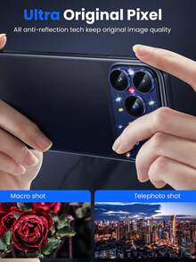 1 Set - Deep Blue 9H Tempered Glass Camera Lens Protector With Rhinestones, Ultra-Clear, Shatter-Proof, Anti-Scratch, Waterproof, Seamless Full Coverage, Smooth Edges, Anti-Scratch, Anti-Wear, Silky Touch, Shiny Camera Cover, Compatible With IPhone 17 Pro Max/17 Pro Series - Dark Blue - View 2