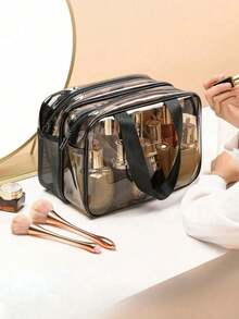 1pc PVC Transparent Cosmetic Bag, Handheld Toiletry Pouch, Makeup Bag, Travel Essential - Multicolor - View 4