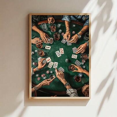 1幅赌博场景海报，扑克游戏帆布画，复古墙面艺术画，经典装饰画，墙面艺术作品，适合送礼，适合厨房装饰、房间装饰、家居装饰、卧室装饰、墙面装饰、客厅装饰、办公室装饰、房间配件、西式装饰