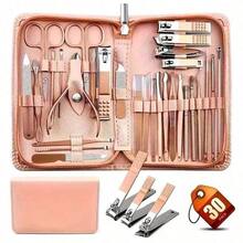 30 Pieces Christmas Gift Professional Nail Clipper Set - High Quality Dead Cuticle Scissors, Complete 30 Pieces Nail Clipper Set, Suitable For Manicure, Pedicure And Nail Maintenance, Christmas Surprise Gift, Thanksgiving Gift, Thanksgiving Surprise Gift, New Year Gift, Halloween Gift, Valentine's Day Gift,Mother's Day,Mom,Mother's Day Gift,Flower,Jewelry,Mother's Day Decorations,Mother's Day Party Supplies,Women,Pink,Gift Set - 粉色 - 查看 1