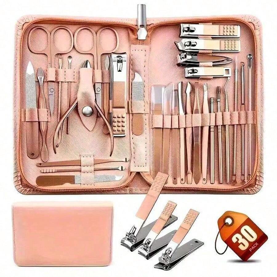 30 Pieces Christmas Gift Professional Nail Clipper Set - High Quality Dead Cuticle Scissors, Complete 30 Pieces Nail Clipper Set, Suitable For Manicure, Pedicure And Nail Maintenance, Christmas Surprise Gift, Thanksgiving Gift, Thanksgiving Surprise Gift, New Year Gift, Halloween Gift, Valentine's Day Gift,Mother's Day,Mom,Mother's Day Gift,Flower,Jewelry,Mother's Day Decorations,Mother's Day Party Supplies,Women,Pink,Gift Set - 粉色 - 查看 1