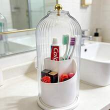 360° Makeup Brush Holder Organizer With Lid Waterproof Dustproof Vanity Storage - White - View 3