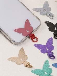 360°旋转超薄0.2mm手机垫，复古蝴蝶图案，304不锈钢手机夹，手机挂绳配件，单扣垫，超薄防丢背贴，坚固连接垫，单耳耳机夹，通用腕带金属垫贴片夹 - 彩色 - 查看 5