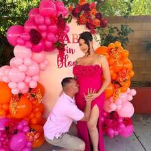 104件套粉色和橙色气球拱门套装，亮粉色、橙色、桃色气球花环，紫红色乳胶气球，适用于婴儿派对、生日、婚礼、热带夏威夷海滩、火烈鸟日落派对装饰 - 彩色 - 查看 7