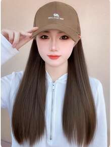 Mũ lưỡi trai bằng tóc giả tổng hợp 22 inch, kiểu dáng rộng rãi, thêu họa tiết, che phủ toàn bộ đầu với mái tóc dài bồng bềnh. - Dark Brown - Xem 11