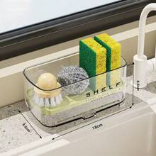 Estante de almacenamiento multifuncional para fregadero, estante de drenaje de superficie de fregadero, estante versátil para almacenamiento de esponjas y paños de cocina. La superficie puede drenar agua. No requiere electricidad. Almacenamiento conveniente para esponjas, jabón - / - Ver 10