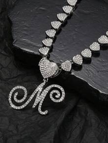 字母吊坠项链 迈阿密链条项链 女士嘻哈镶钻字母吊坠项链 珠宝礼物 - 愛心字母項鍊 - 查看 9