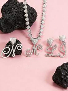 字母吊坠项链 迈阿密链条项链 女士嘻哈镶钻字母吊坠项链 珠宝礼物 - 愛心字母項鍊 - 查看 2