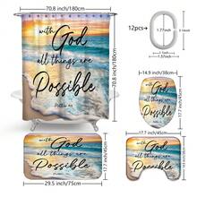 1pc/4pcs Beach Scenery Pattern Bathroom Decor Shower Curtain Set, Free 12 Hooks Included, Elegant Holiday Atmosphere, Bathroom Mat, U-Shaped Floor Mat And Round Toilet Mat, Suitable For All Scenarios Bathroom Set - Beach Text - View 11