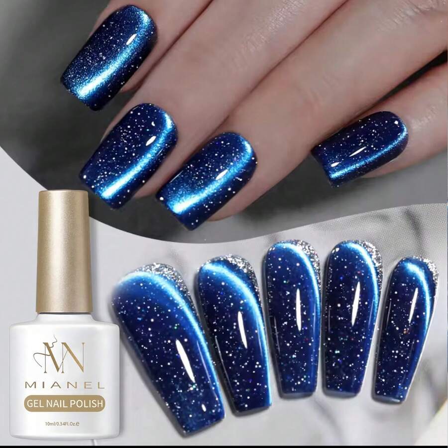 MIANEL 10毫升蓝色指甲油，含白色玻璃珠，猫眼凝胶指甲油，2026 白色指甲油，白色美甲，紫色美甲，春夏美甲，情人节美甲用品