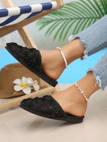 Dép lê lưới ren kiểu dáng mới mùa Xuân/Hè 2026, giày slip-on khoét lỗ dành cho nữ. - màu đen - Xem 3