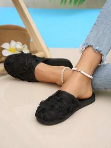Dép lê lưới ren kiểu dáng mới mùa Xuân/Hè 2026, giày slip-on khoét lỗ dành cho nữ. - màu đen - Xem 2