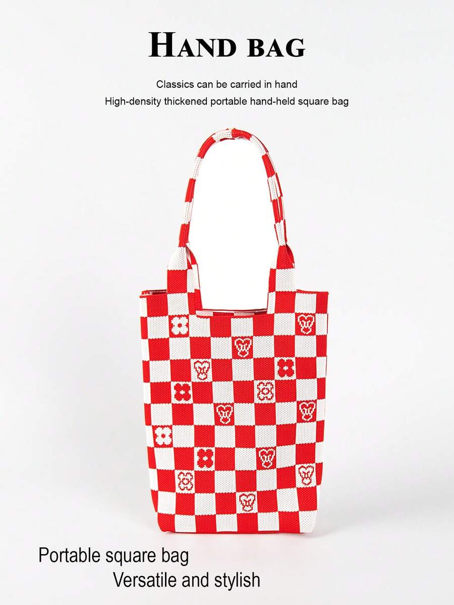 Túi xách mini nhẹ, có thể gập lại, dễ thương màu xanh dương, chất liệu nhựa rỗng, thoáng khí, phối màu tương phản, thích hợp cho kỳ nghỉ, chụp ảnh, đi học, dành cho nữ sinh. - Đỏ - Xem 1