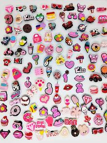 10-200pcs/Set Random Pink Series DIY Shoe Charms, Keychains, Sandals, Beach Bags, PVC Shoe Decorations Suitable For Clogs, Excellent Gift For Christmas, Birthday, Party - Multicolor - View 2