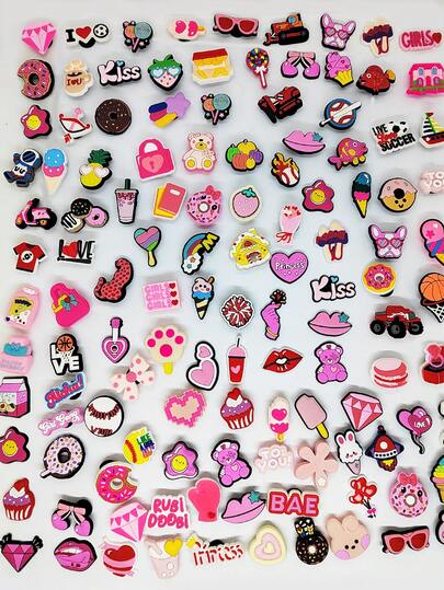 10-200pcs/Set Random Pink Series DIY Shoe Charms, Keychains, Sandals, Beach Bags, PVC Shoe Decorations Suitable For Clogs, Excellent Gift For Christmas, Birthday, Party