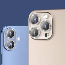 Lens Protective Film 1pc Shiny Diamond Apple 17 Pro Max Camera Lens Film All-In-One Smartphone 16 Pro Max Camera Protector 14 Pro/15 Pro Max/16/15/14 Transparent Rhinestone Lens Protective Ring Frame Tempered Glass Film Birthday Gift Party - Silver - View 3