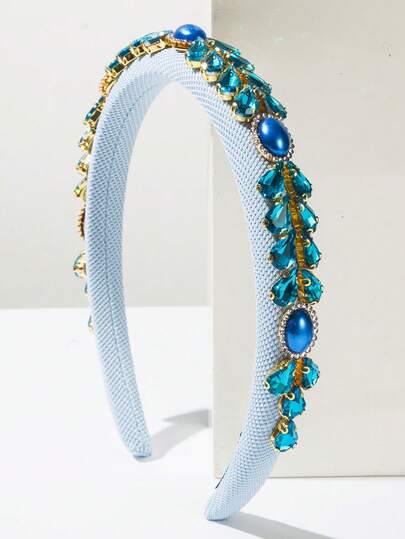 1件可爱纯色布艺海绵高冠细发箍，简约优雅宝石珍珠装饰发饰，百搭女士服饰，派对发夹