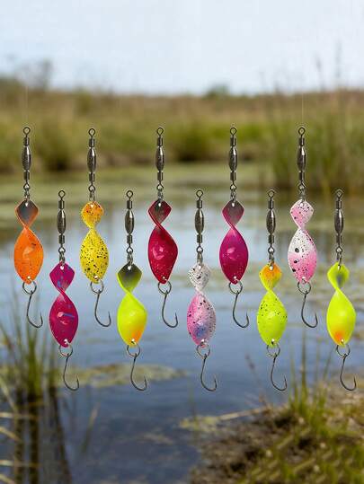 GOTURE 10pcs Colorful Spiral Flashing Metal Lure Baits, High-Speed Rotating Copper Spoon Shaped Lures, Suitable For Long Distance Casting, 7.3cm Length, Mixed Colors, Applicable For Saltwater And Freshwater, Suitable For Trout And Bass Fishing