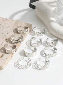 Bộ 10 chiếc nhẫn đeo ngón chân có thể điều chỉnh kích thước hình ngôi sao, mặt trăng, trái tim, bướm, trang sức chân đi biển. - Bạc - Xem 5