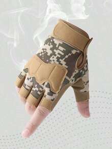 1pair Men Solid Fashionable Fingerless Gloves Outdoor Riding - 軍綠色 - 查看 3