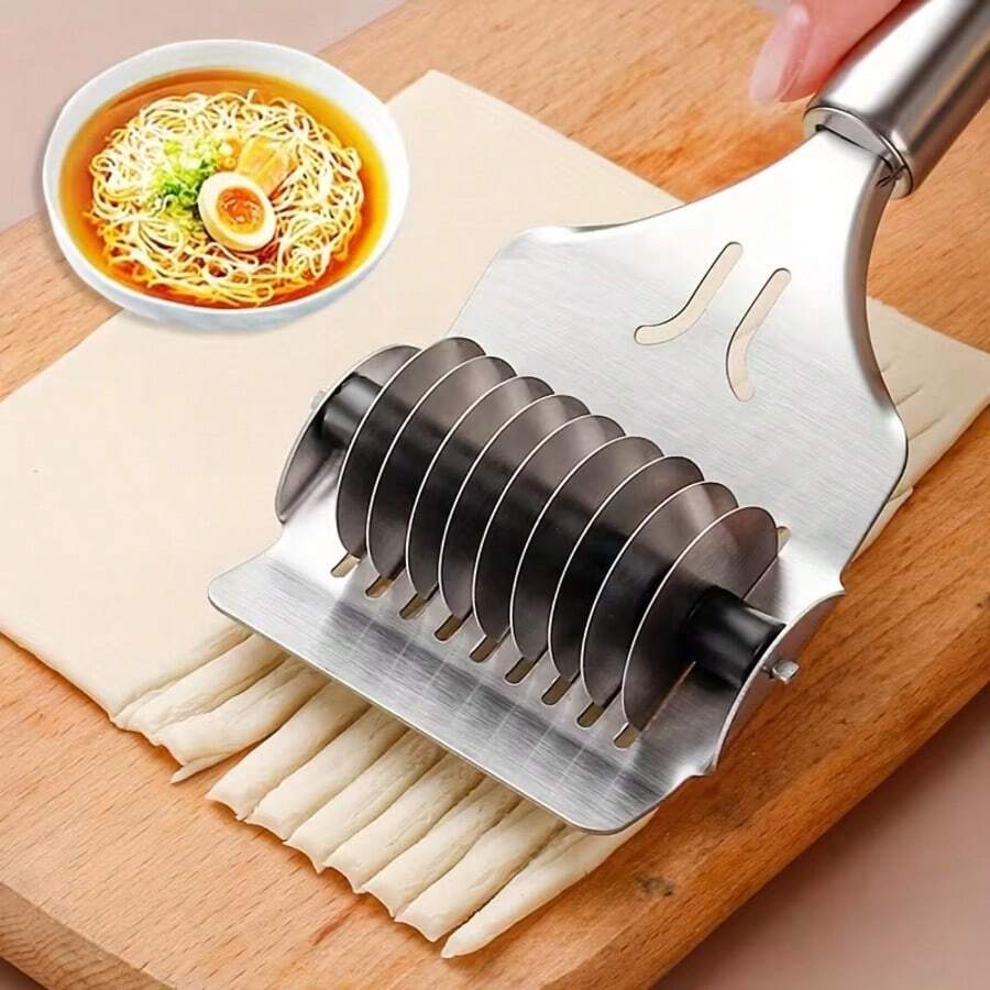 1 cái máy cắt mì kiểu Pháp bằng thép không gỉ, máy cắt mì cuộn thủ công, thích hợp cho mì xào dầu hành, mì luộc, mì xào thơm, máy cắt mì cuộn nhà bếp, dụng cụ nhà bếp nhỏ - Bạc - Xem 1