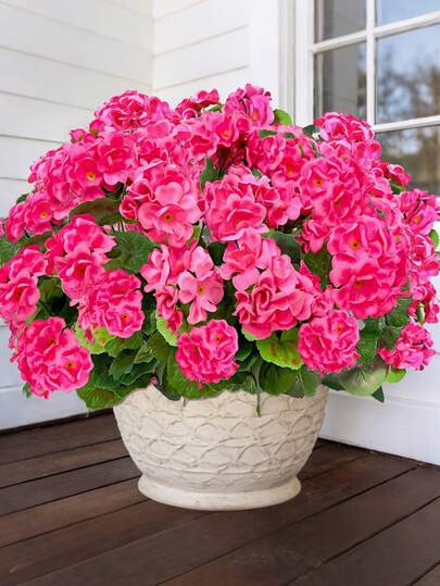 4/2 Bunches Artificial Geranium Flowers, Outdoor Silk Geranium Flowers, UV-Resistant Garden Plants, Fake Floral Decor For Home, Kitchen, Dining Table, Artificial Flowers For Outdoor/Indoor Spring/Summer Decoration, Fade-Resistant, Suitable For Planters, Entryway, Porch, Patio, Windows, Yard, Tables, Holiday Decor (Fuchsia)