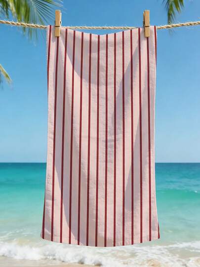 1 chiếc khăn tắm biển kẻ sọc kiểu retro, khăn tắm nhanh khô kẻ sọc dọc tối giản, khăn choàng đi biển tiện dụng cho kỳ nghỉ và chụp ảnh bên hồ bơi.