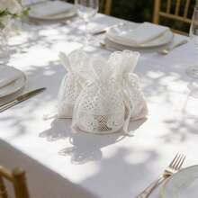 Set de 5 bolsas con cordón con bordados de encaje y patrones florales, ideales para regalos de boda, celebración de cumpleaños, almacenamiento de joyas o manualidades - multicolor - Ver 2