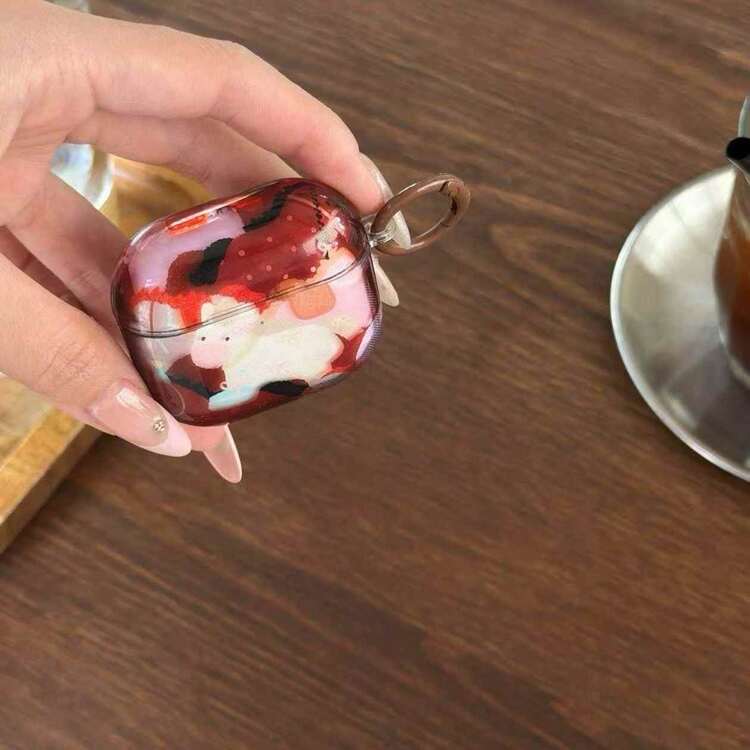 1pc Dreamy Pony Amber Splash-Ink Contrast Color Earphone Case, Compatible With Apple 4/3, Pro 2/3 Wireless Bluetooth Earphone Protection Case - Multicolor - View 5
