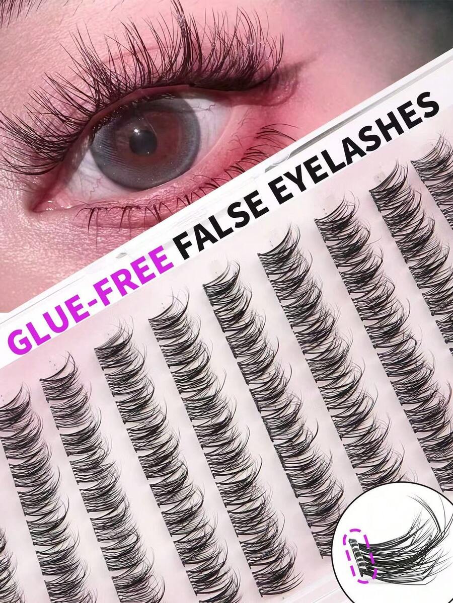 100pcs Glue-Free Slouchy 3D Faux Eyelashes, Beginner-Friendly Rabbit Hair Segmented Design, Natural Appearance, Elongates Eyeliner And Provides Ample Volume - C - View 1