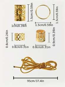 41件波西米亚风发饰，包括1根编织装饰绳，适合编发造型 - 金色 - 查看 6