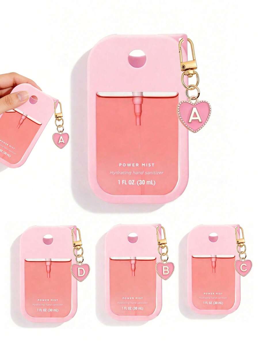 1 Set 1oz (30ml) No-Rinse Hand Sanitizer Spray Bottle Protective Case, 26 Designs Heart & Letter Pattern Silicone Anti-Drop Anti-Collision Protective Cover With Keychain, Suitable For Travel, Outdoor, Gift Use, Applicable For Halloween, Christmas - View 1