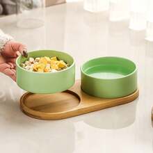 Bát ăn và uống nước bằng gốm sứ cho chó/mèo kèm chân đế gỗ, bát cỡ trung bình chống tràn, phù hợp cho thú cưng có râu, có thể rửa bằng máy rửa chén. - 500ml - Xem 6