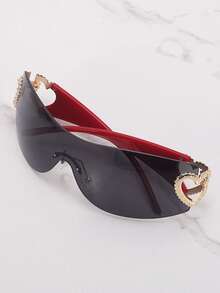 1pc Frameless Linked Heart Metal Decor Y2K Style Fashion Glasses, Suitable For Beach, Party, Gift, Vacation - 灰片紅腳 - 查看 4