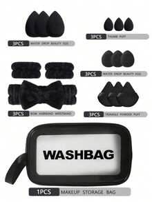 45件套化妆刷套装，混合化妆美容工具，包括：20支化妆刷、1个化妆包、5个美妆蛋、5个粉扑、5个迷你美妆蛋、5个迷你指套粉扑、1个发带、2个腕带、1个清洁工具。 - 多色 - 查看 12