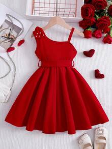 Vestido Regata Feminino com Laço Decorativo Irregular, Verão - Vermelho - Visão 2